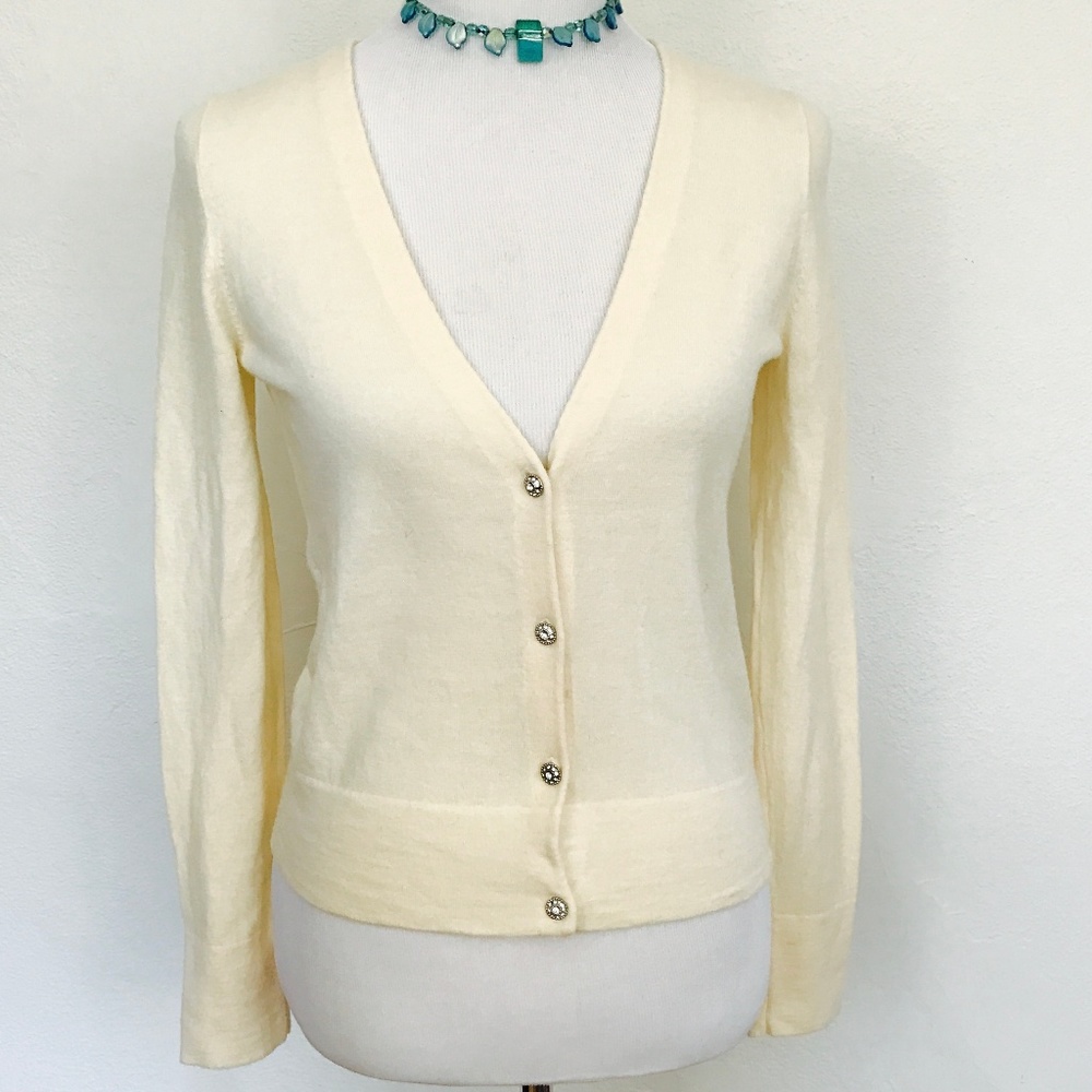 J. Crew Ivory 100% Merino Wool Cardigan Sweater